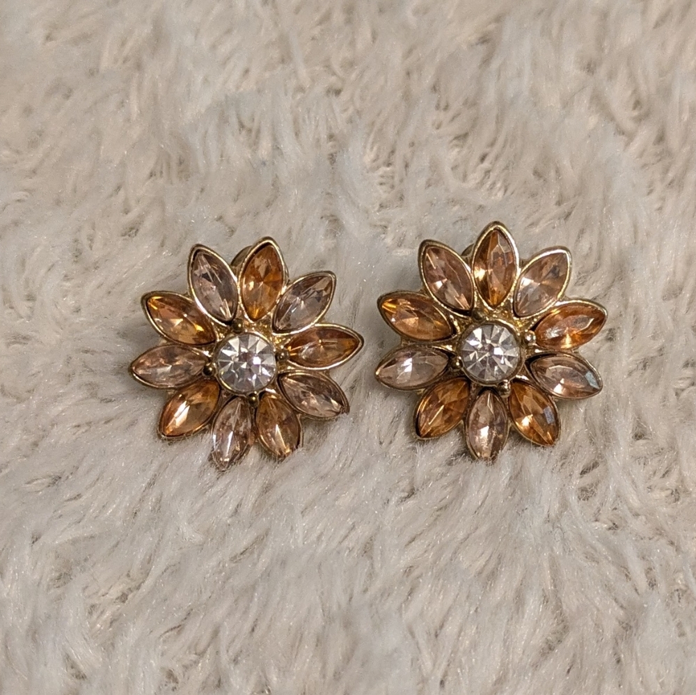 Forever 21 Pink Orange Coral Floral Stud Earrings